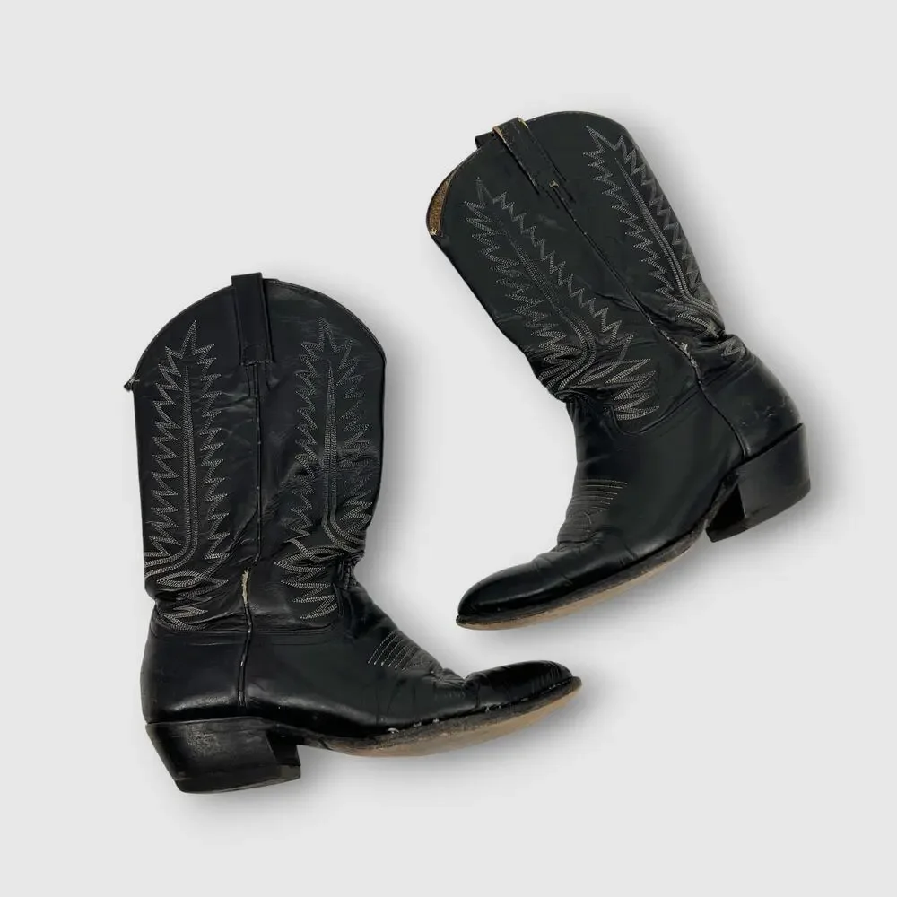 Vintage Cowtown Black Leather Western Cowboy Boots Men’s 9D Handmade USA